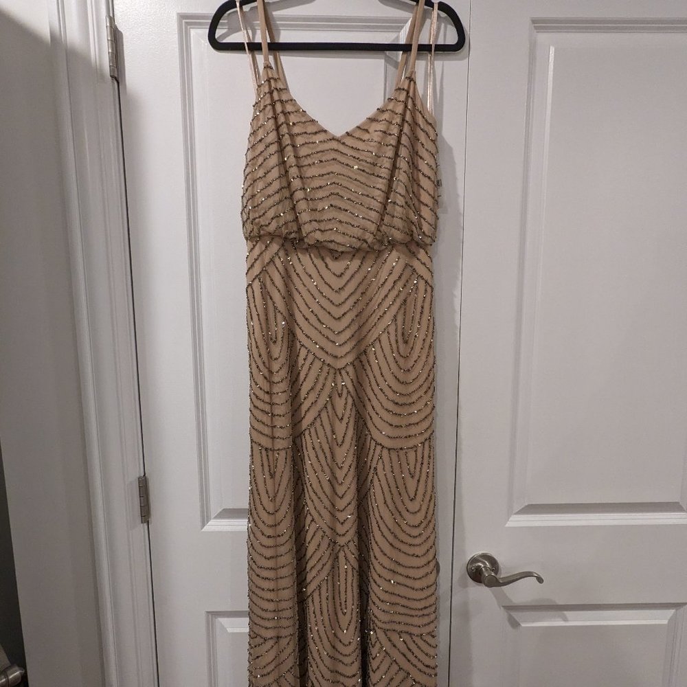 Adrianna Papell Hand Beaded Blouson Long Sleeveless Gown Size 12P
